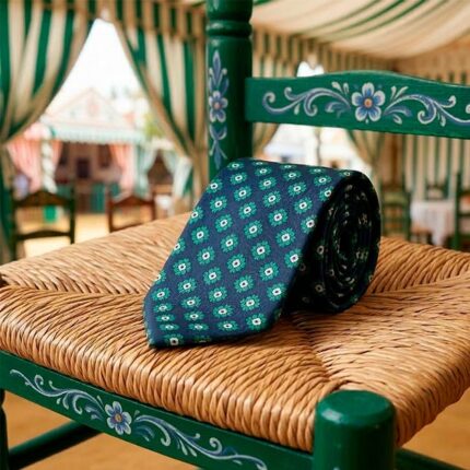 Corbata-verde-agua-oscura-estampada-corbata-feria-sevilla